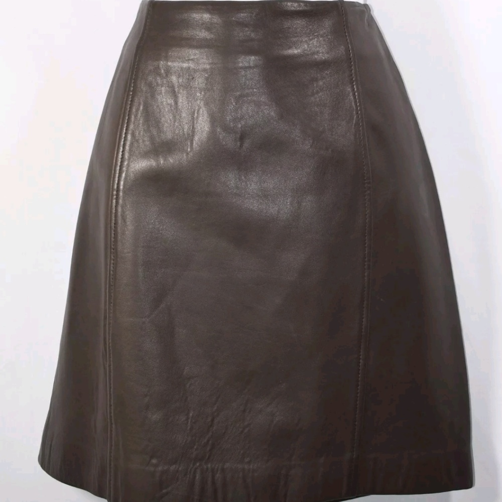 Brown Leather Skirt Liz Claiboure  Size 8